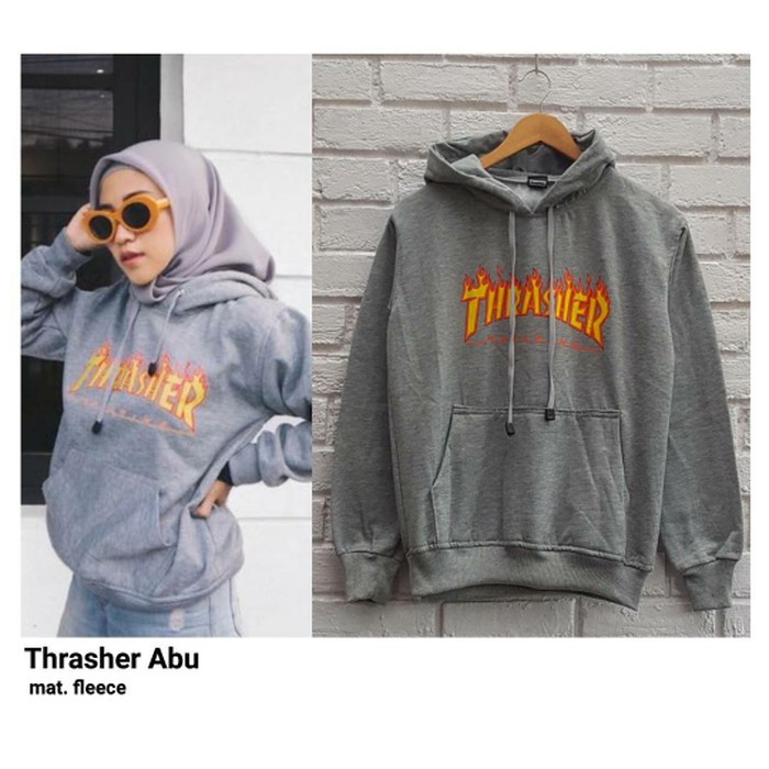 Chiko Sweater Wanita Hoodie Wanita Termurah   Thrasher Fire Abu / Jaket Trasher Hoodie / Sweater Ho