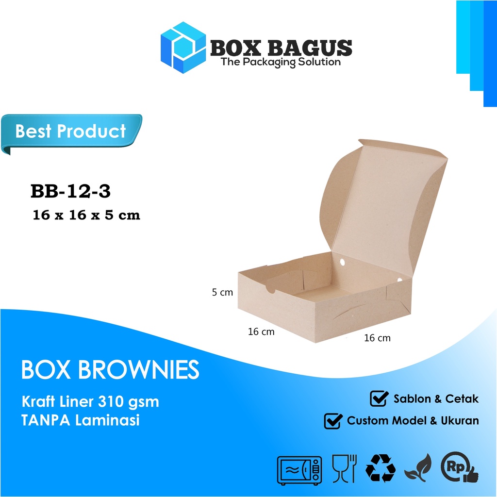 BOX DUS 16x16x5 KRAFT 310 GSM - KOTAK HAMPERS KUE BROWNIES ROTI PIZZA