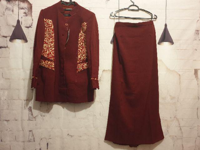 New Batik Blazer Merah Marun Baju Kerja Kantor Wanita Bank Guru Dosen Jas Formal Cantik