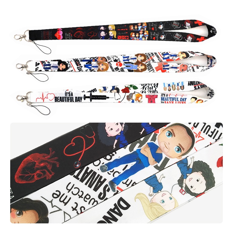 Grey Anatomy Lanyard + ID Badge Case Pelindung Tali Leher untuk Ponsel Case Sling Gantungan Kunci ID Tag Pemegang Aksesoris