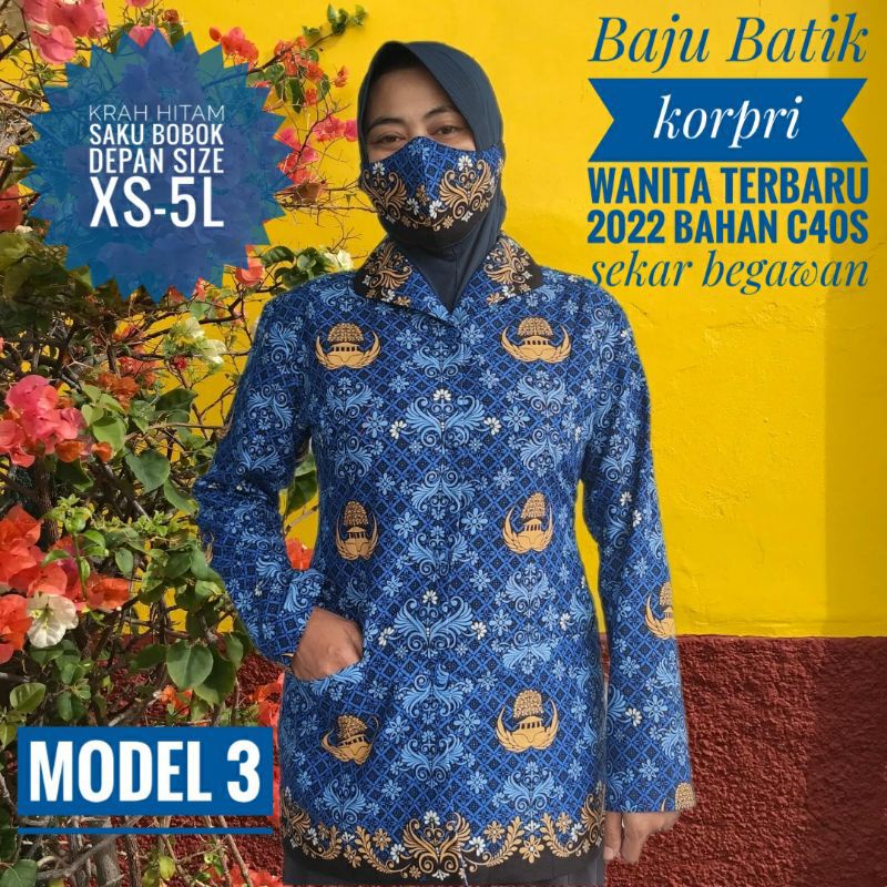 Baju Batik KORPRI Terbaru Katun Sekar Begawan Wanita dan Pria Model 3