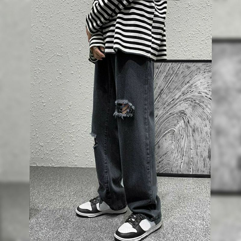 CELANA SOBEK PRIA RIPPED JEANS STANDAR BASIC REGULER ROBEK 28-38