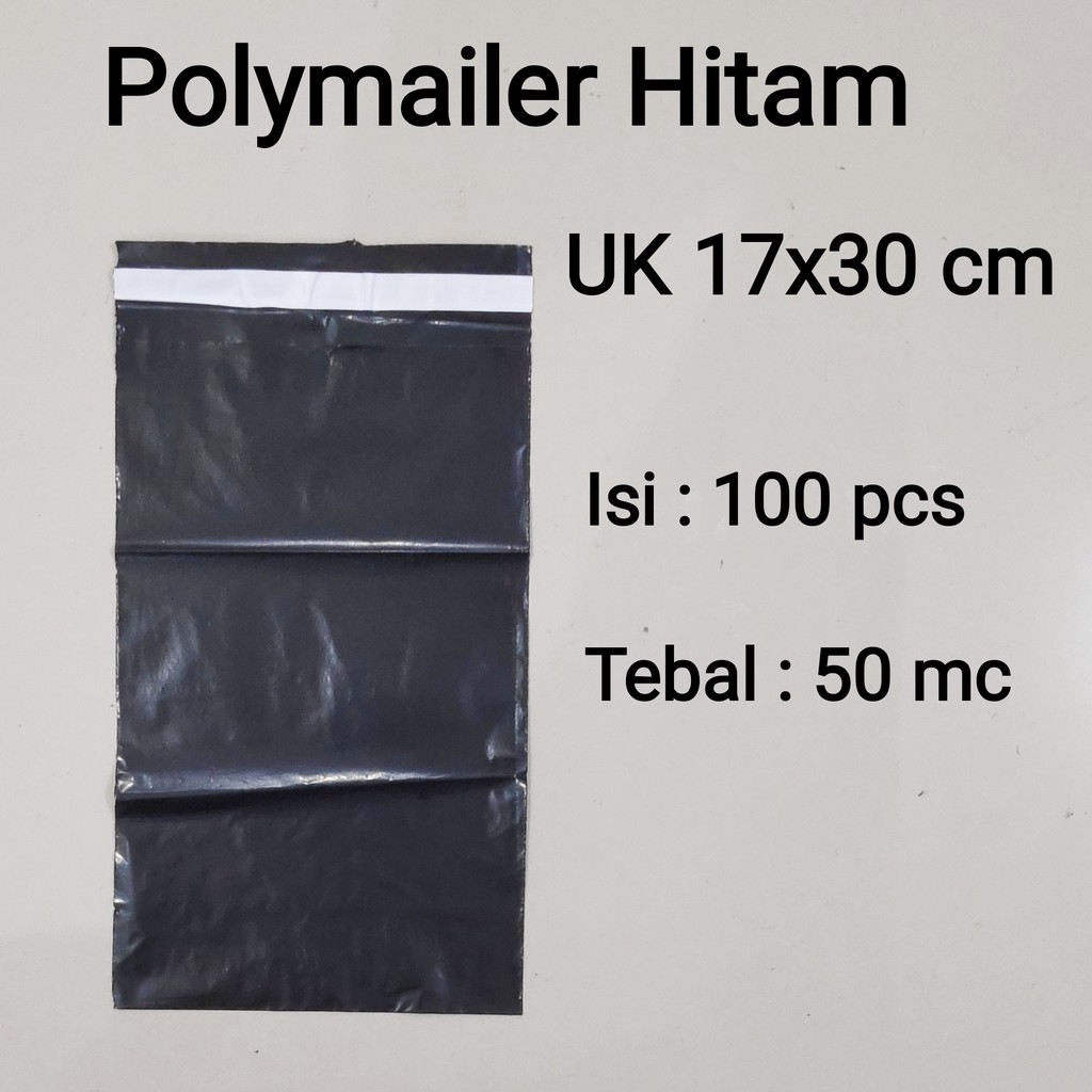 Polymailer uk 17x30 (100pcs) Plastik Packing Lem Hitam, Plastik Lem, Plastik Baju