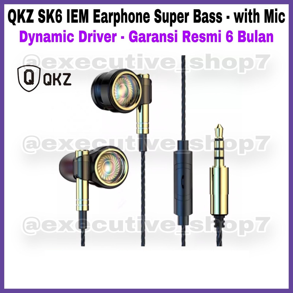 QKZ SK6 IEM Earphone Super Bass - with Mic - Dynamic Driver - Garansi Resmi 6 Bulan