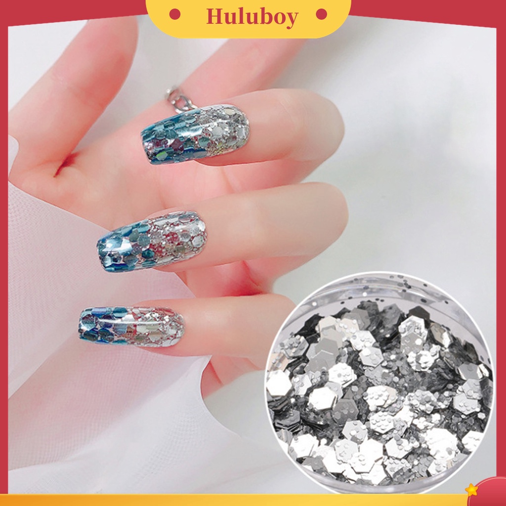 Huluboy Huluboy♡ 2pcs / Set Sequin Glitter Bentuk Hexagon Warna-Warni Untuk Dekorasi Nail Art