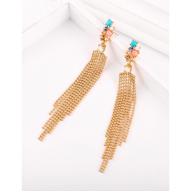 LRC Anting Tusuk Fashion Gold Fringed Stud Earrings F67635