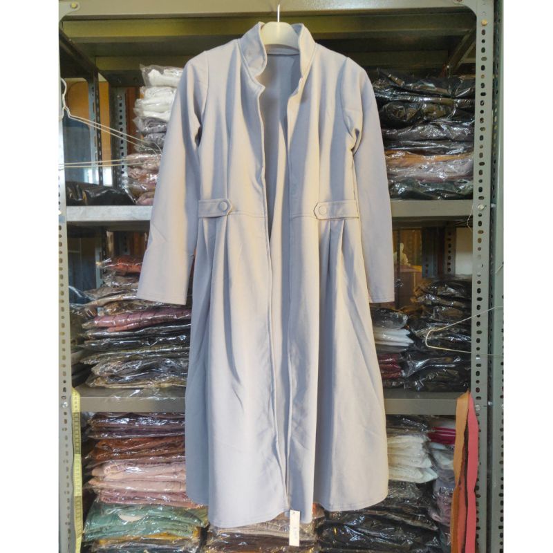 Long Outer Cardigan Fashion Muslim Kekinian Korean Style Selebgram Terbaru Lemon Skin Premium-Blue Grey