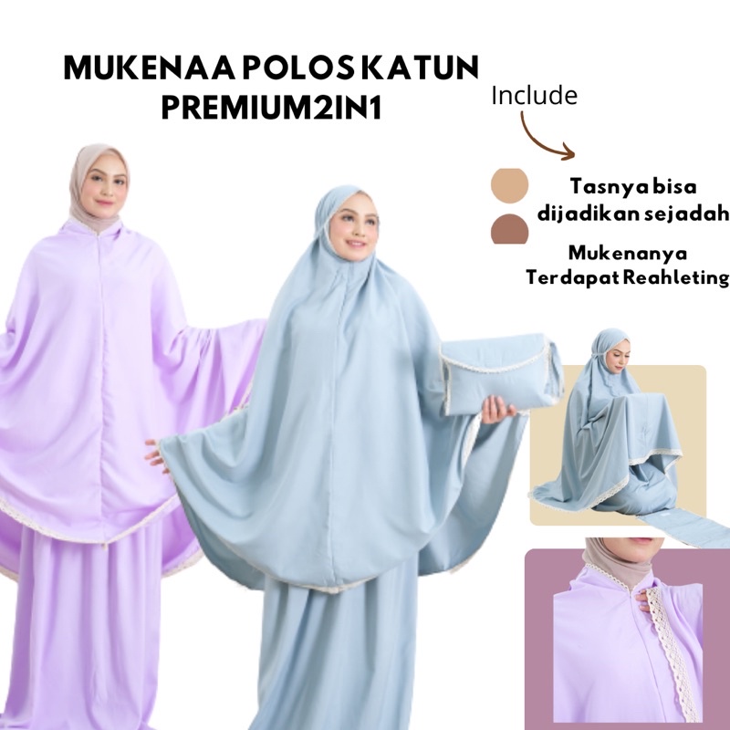 Mukena Dewasa mukena dewasa traveling bahan katun polos adem mukenah traveling set sejadah lembut gr