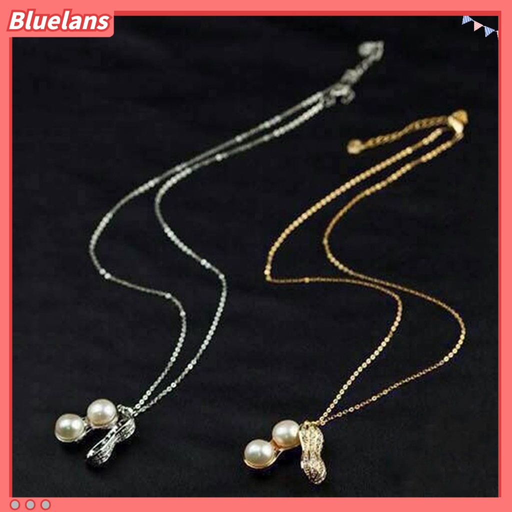 Bluelans Necklace Elegant Appearance Shiny Rhinestone 2 Colors Peanut Pendant Necklace