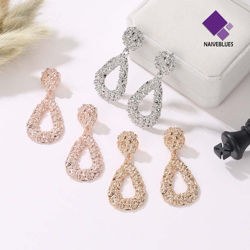 Anting Stud Desain Tetesan Air Geometris Timbul Rongga Gaya Bohemia Untuk Perhiasan Wanita