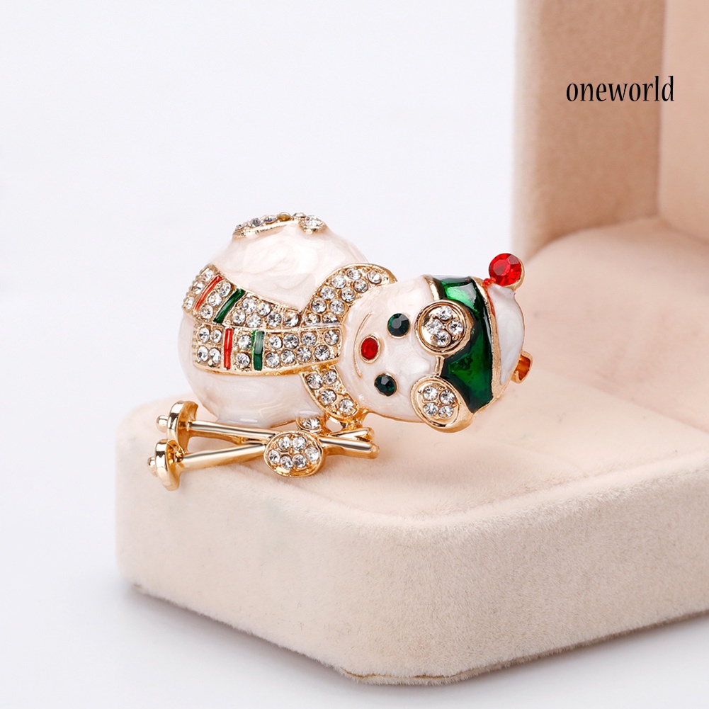 OW@ Lady Rhinestone Inlaid Christmas Snowman Enamel Brooch Pin Lapel Decor Xmas Gift