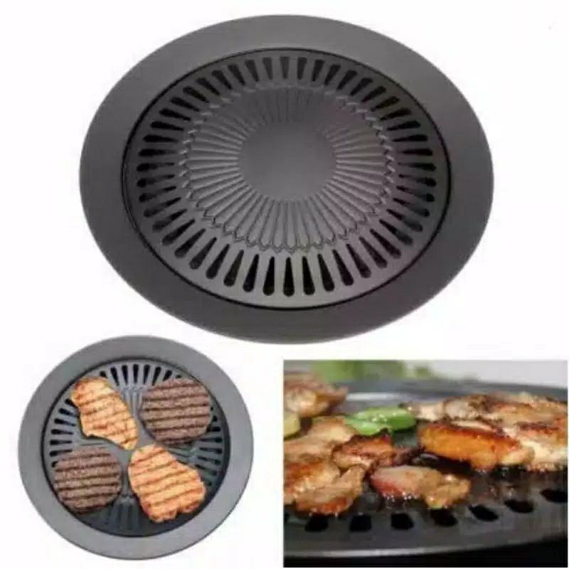 Panggangan pemanggang panci teflon smokeless ultra grill bulat anti lengket barbeque bbq steak korean grill sosis daging ayam