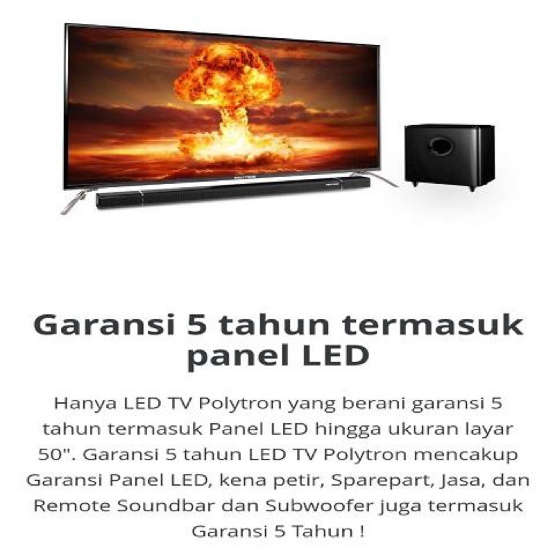 POLYTRON LED TV 32 Inch 32B1550 SOUNDBAR WITH SUBWOOFER - GARANSI 5 TH