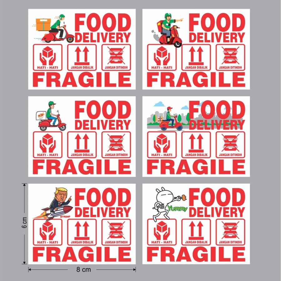 

stiker food delivery stiker makanan fragile ukuran 8x6 cm
