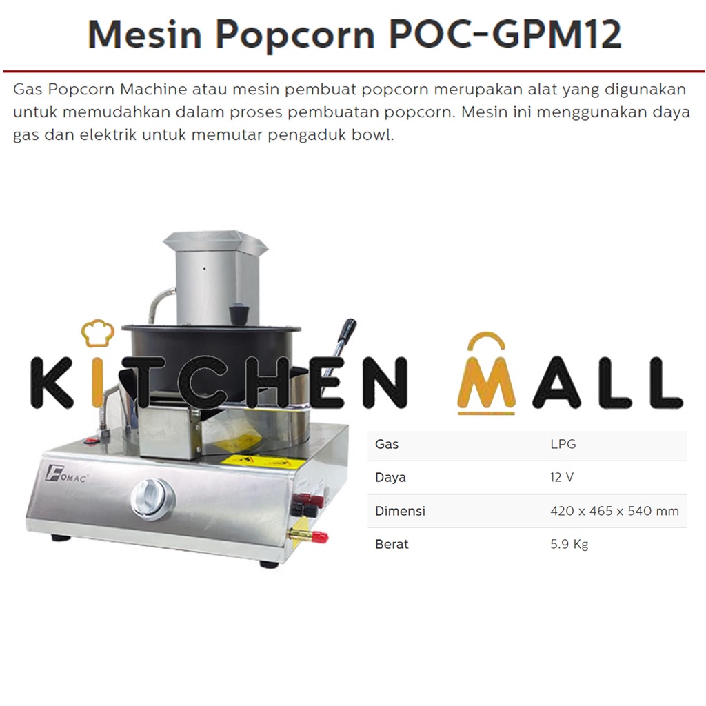 FOMAC POC-GPM12 Gas Popcorn Machine - Popcorn Maker (Mesin Popcorn)