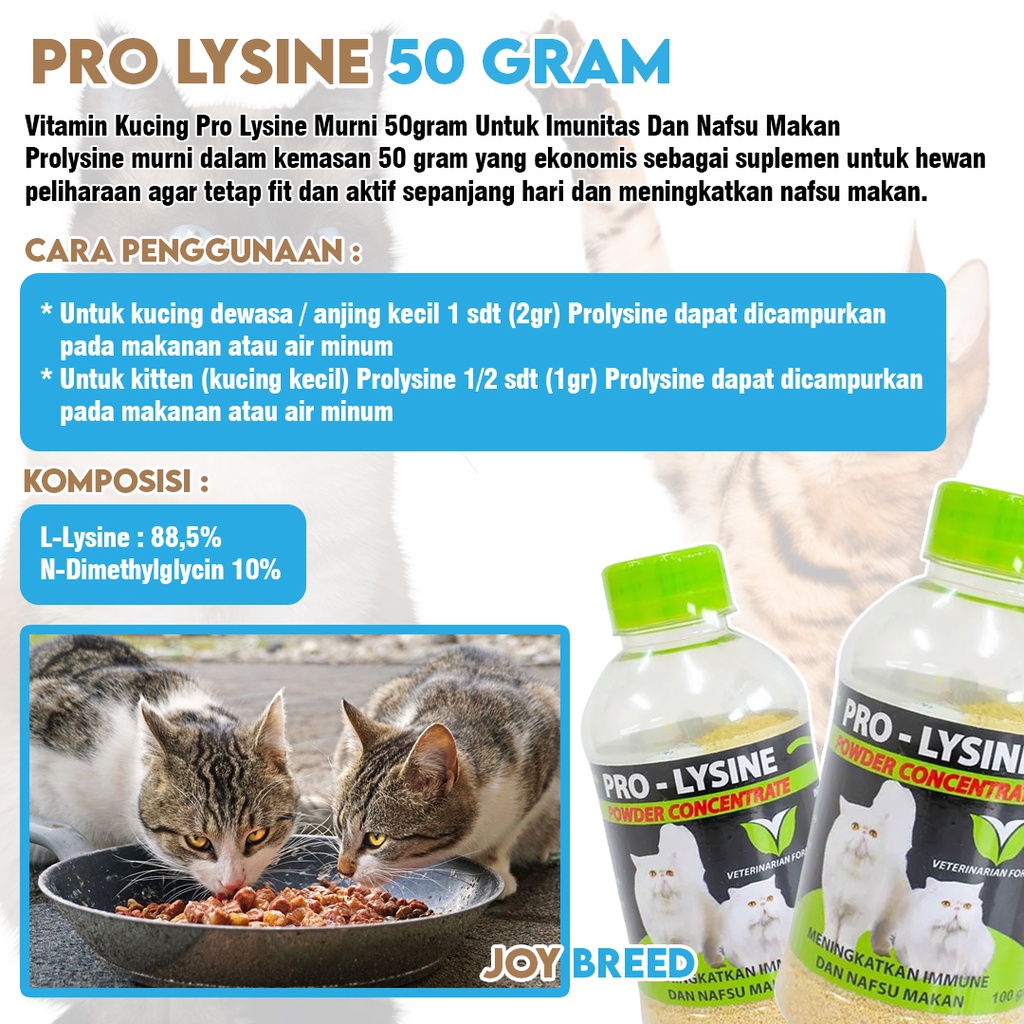 VITAMIN PENAMBAH IMUNITAS DAN NAFSU MAKAN KUCING PRO LYSINE 50 GRAM