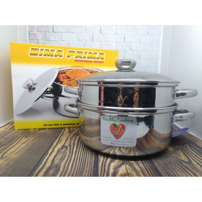 panci suki BIMA Prima Panci Pot Steamer Kukusan 2 Susun Kompor Induksi 20Cm panci presto panci kukus