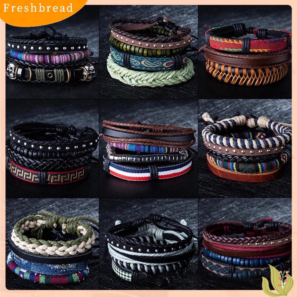 Terlaris 4Pcs/Set Unisex Multi Layer Faux Leather Braided Bracelet Bangles Jewelry Gift