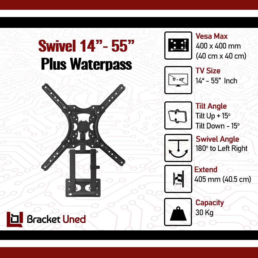 Bracket Swivel TV LED LCD Plasma 14 - 55 Inch Braket Lengan Plus Waterpass