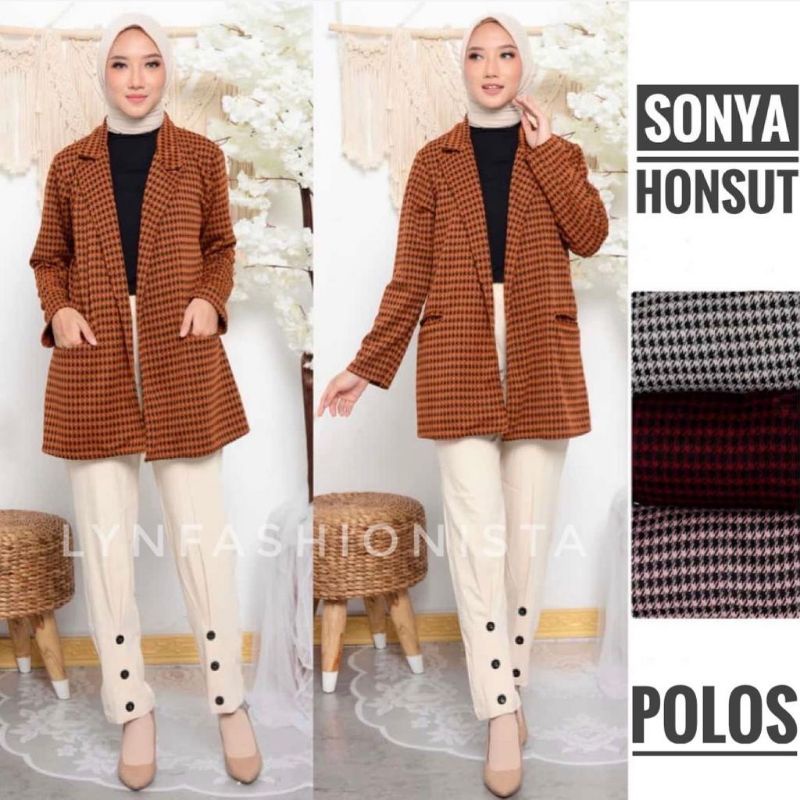 BLAZER WANITA KOREA/BLAZER KERJA OFFICE/BLAZER MOTIF HONSUT/OUTER JUMBO WANITA/SONYA