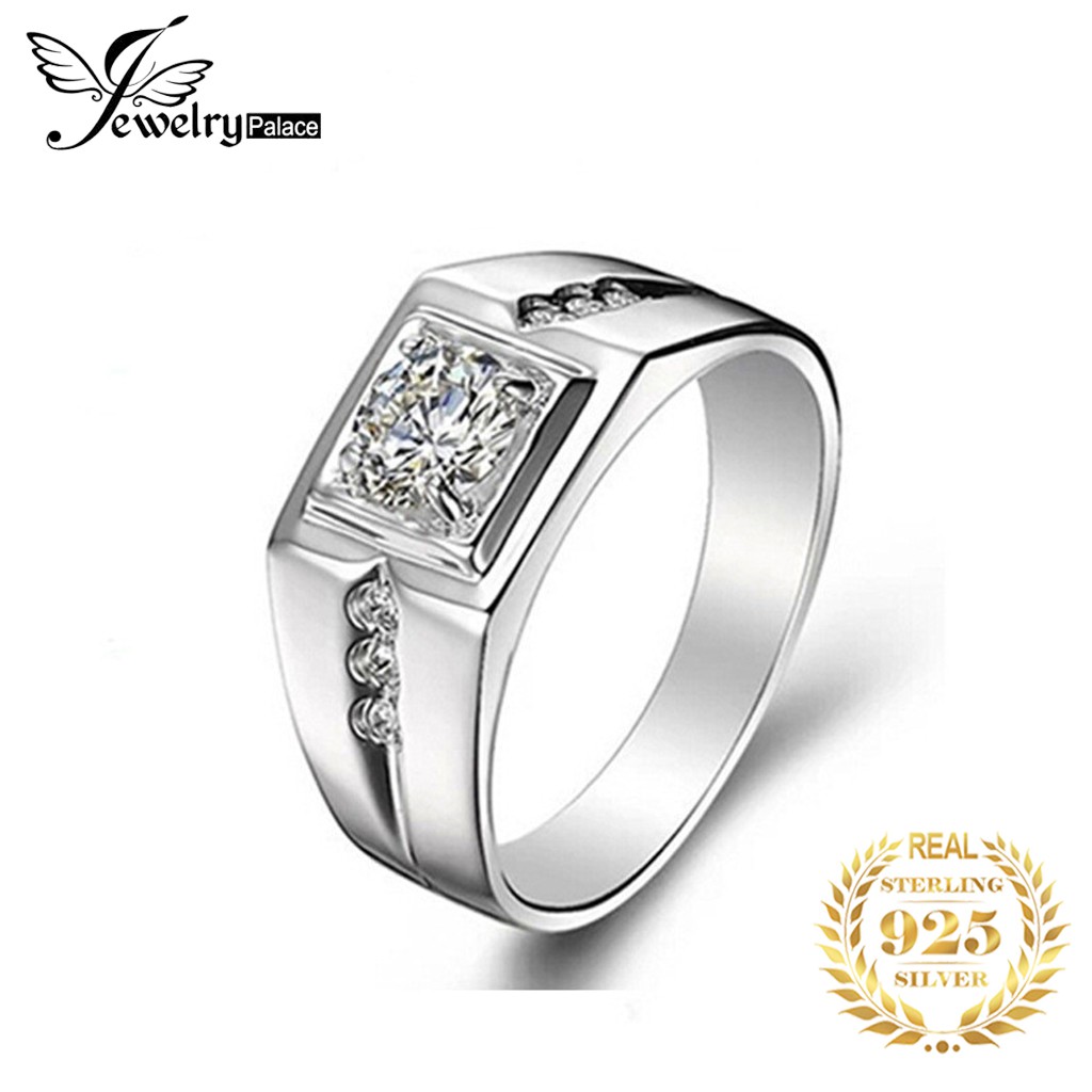 Perak 925 Asli Pria Diamond Pernikahan Cincin Fashion Perhiasan