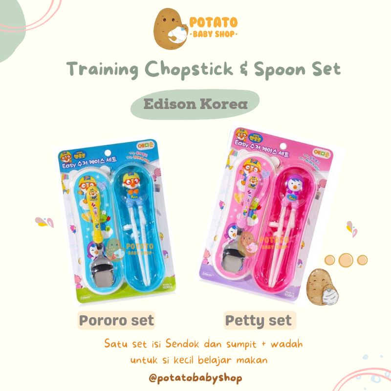 Edison Training Chopstick and Spoon Set With Hardcase / Sumpit Sendok Anak pororo
