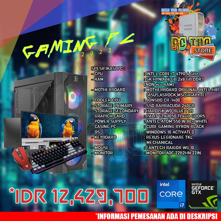 rakitan pc gaming full set monitor gaming keyboard gaming mouse gaming core i7 4790 ram 16 gb vga 4g