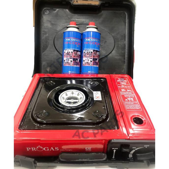 (READY COD) Kompor Portable Mini Progas 2 in 1 / Paket + 2 Gas Hi Cook TERLENGKAP