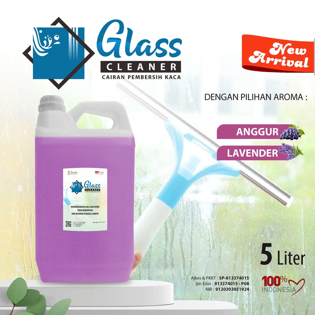 Cairan Pembersih Kaca Glass Cleaner Aroma Segar Kemasan 5 Liter Jerigen  + Bubble Wrap