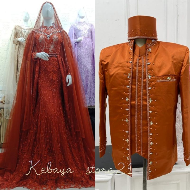 CAUPLE GAUN  PENGANTEN JUBAH MEWAH//GAUN SLIM DRESS/GAUN PASANGAN DESAINS TERBARU