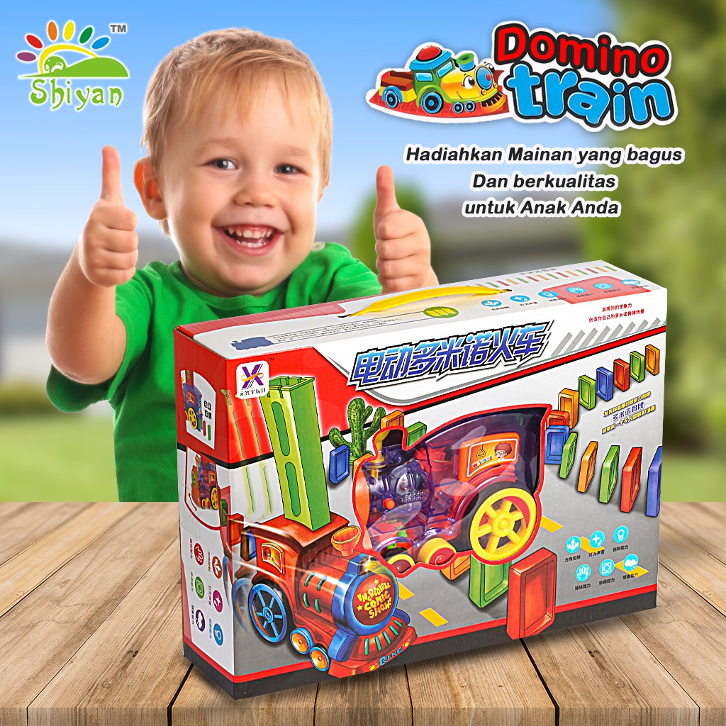 [Shiyan] mainan edukasi anak mainan kereta api penyusun domino automatic domino train toys