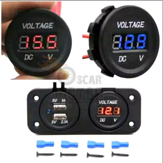 Voltmeter Plus USB volt meter Digital Meteran Pengukur aki charger HP Motor Universal motor