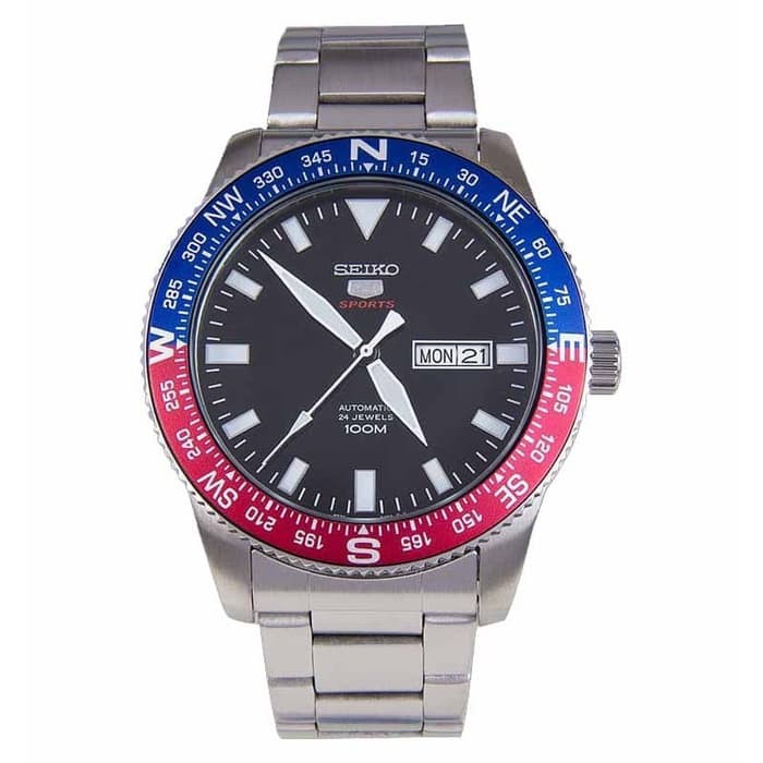 Seiko 5 Sports SRP661K1 Automatic Red Blue Pepsi Stainless Steel Bracelet