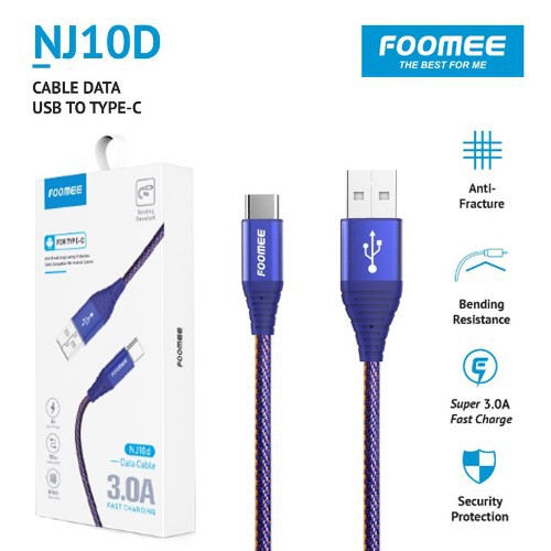 Kabel Type C FOOMEE NJ10d Kabel Data Type C Fast Charging 3.0A 100CM