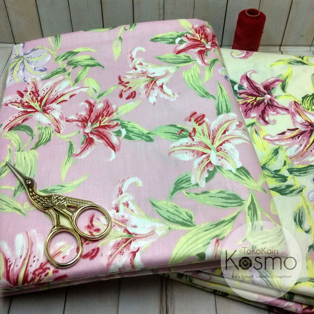 Kain Katun Jepang Twill Japan Design - Bunga Lily (Pink)