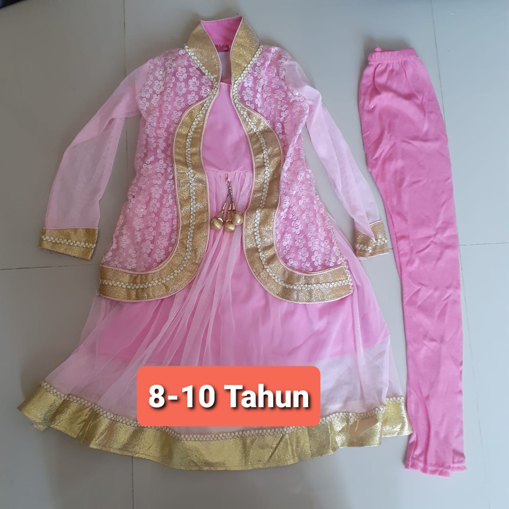 Baju Dress Setelan Anak India Warna Pink umur 8-10 Tahun