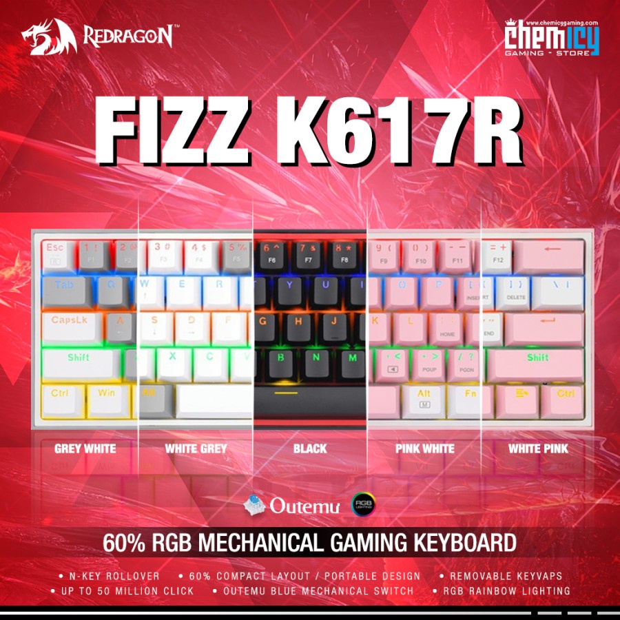 Redragon K617R Fizz Rainbow 60% RGB Mechanical Gaming Keyboard