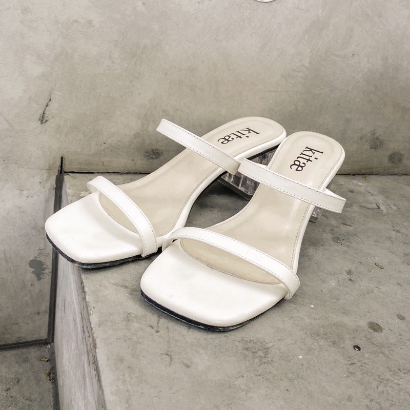 SALE Sepatu Hak Tinggi Heels Wanita 5cm Bening Clear Heels Tali Putih Pink Simple Nyaman Cuci Gudang