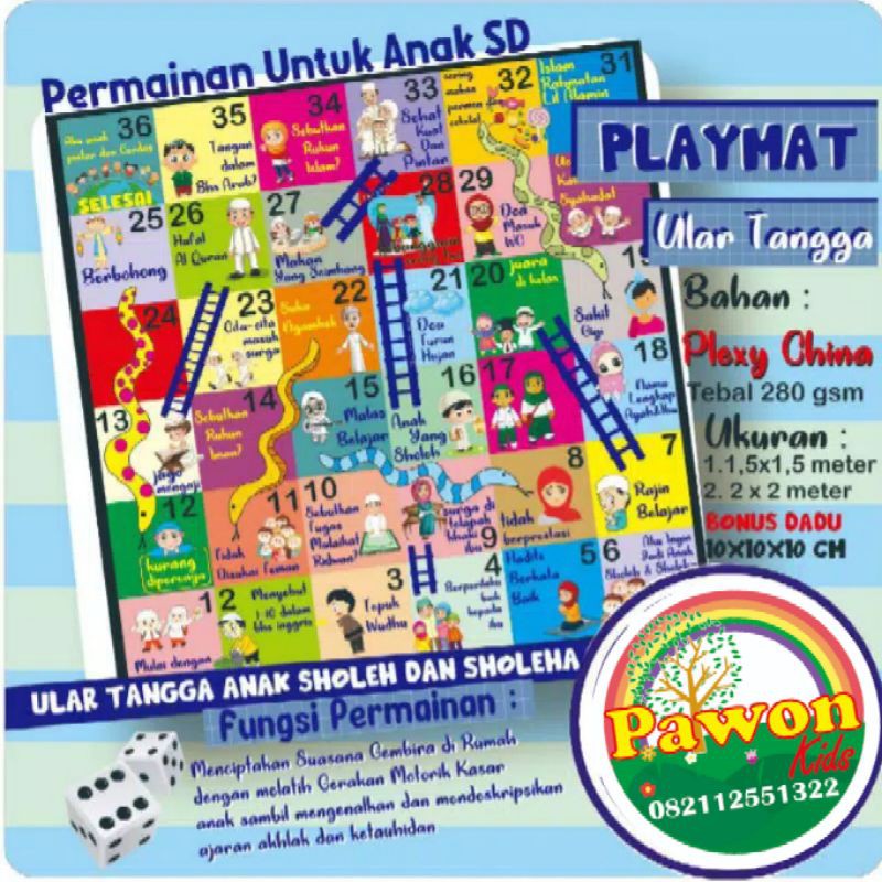 Ular Tangga Raksasa Anak Sholeh Karpet Bermain Anak SD Bonus Dadu
