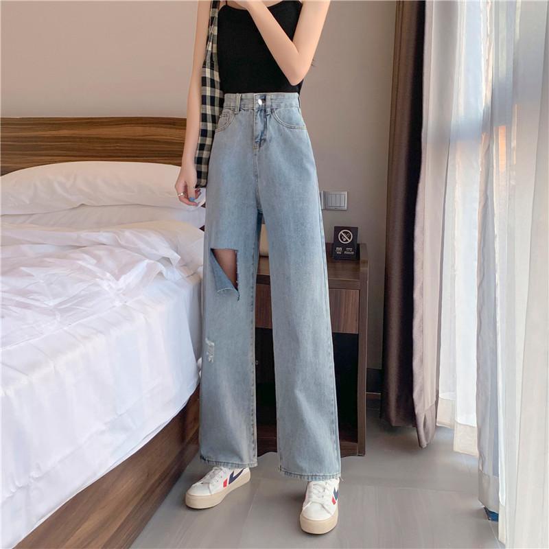 Ukuran jumbo new high waist murah celana jeans high waist wanita kulot  korean style new celana jeans panjang wanita import