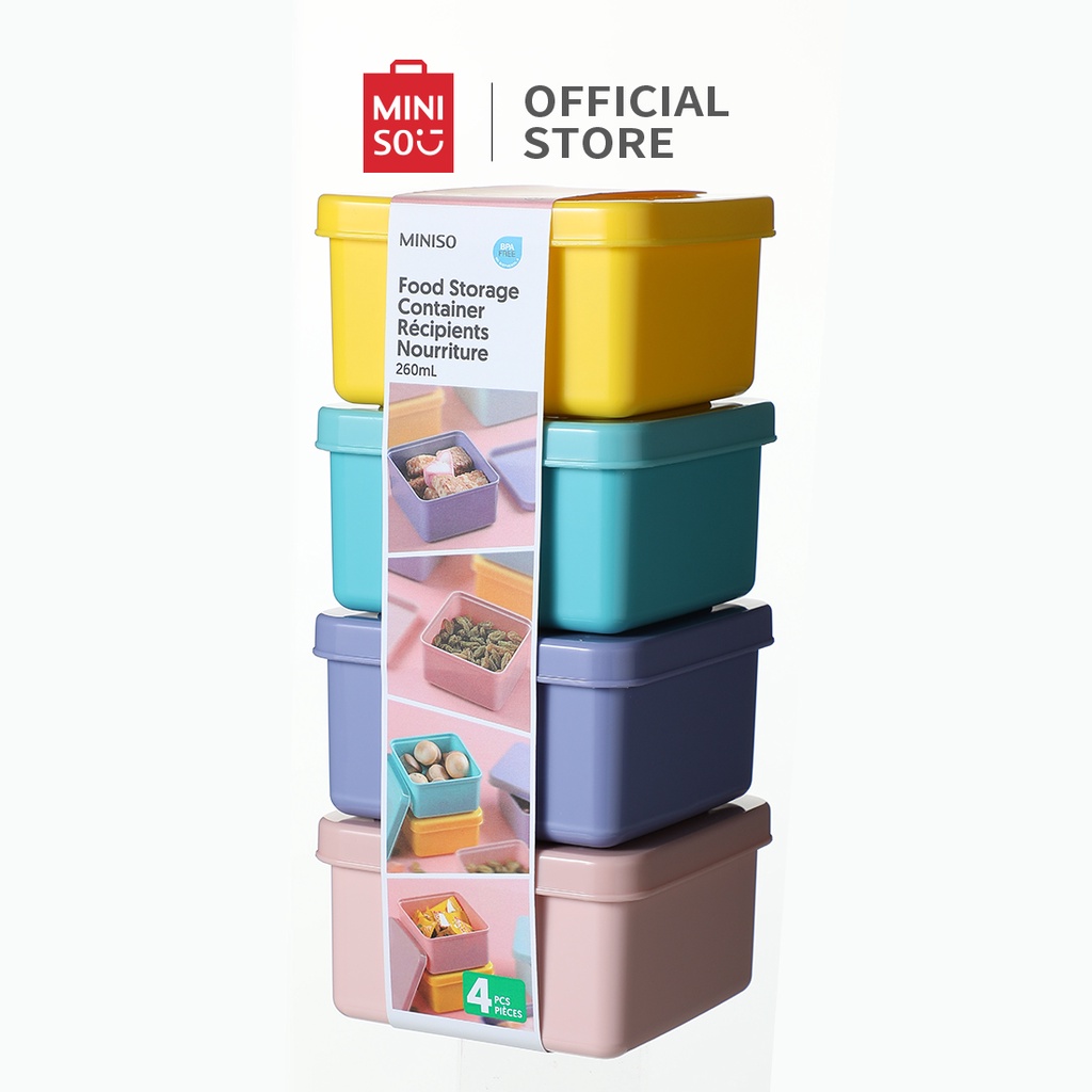 MINISO Kotak Makan 4 Buah 160ml / 260ml x4 Tempat Warna-warni Kotak Penyimpanan Makanan BPA Free Dap