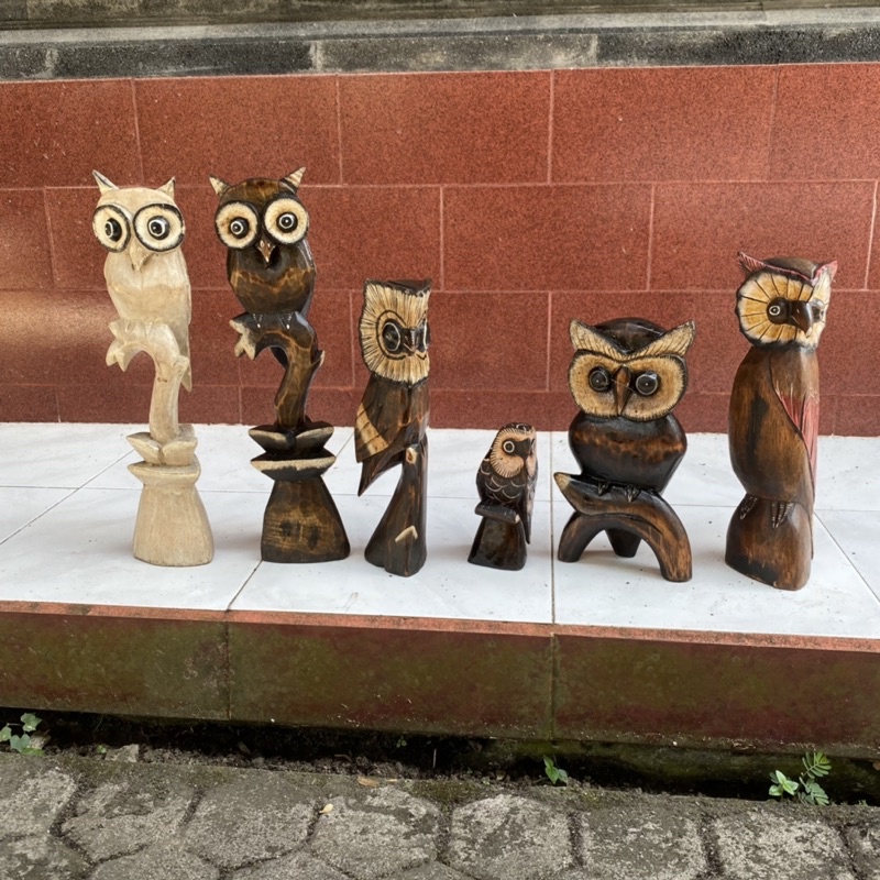 Patung Burung Hantu Kayu - Patung Burung Kayu - Patung Unik - Patung Binatang - Owl Statue - Pajanga