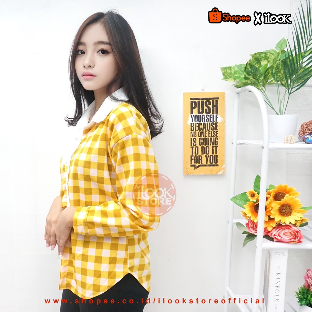 ilook | Lucky Top Blouse Weona | Chess Playfull Assymetrical Top | Blouse Wanita Bahan Creap | Blouse Weona | Motif Kotak