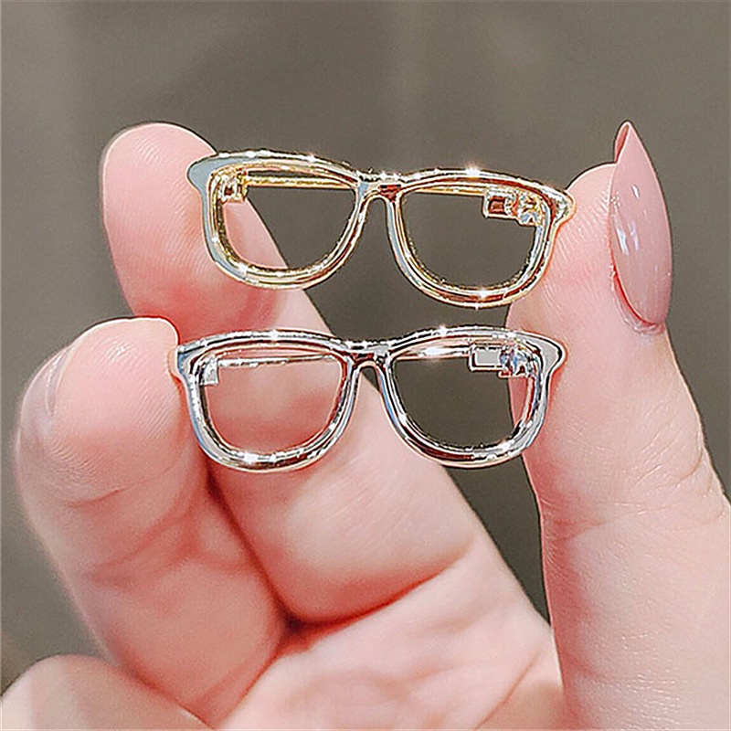 Pin Bros Bentuk Kacamata Bahan Alloy Warna Emas Dan Silver