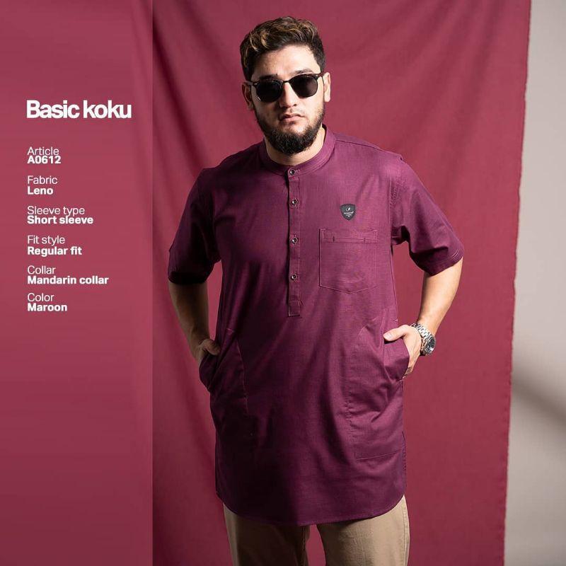 Samase Koku Basic Koko Kurta  A 061 - Maroon - Leno - Lengan Pendek
