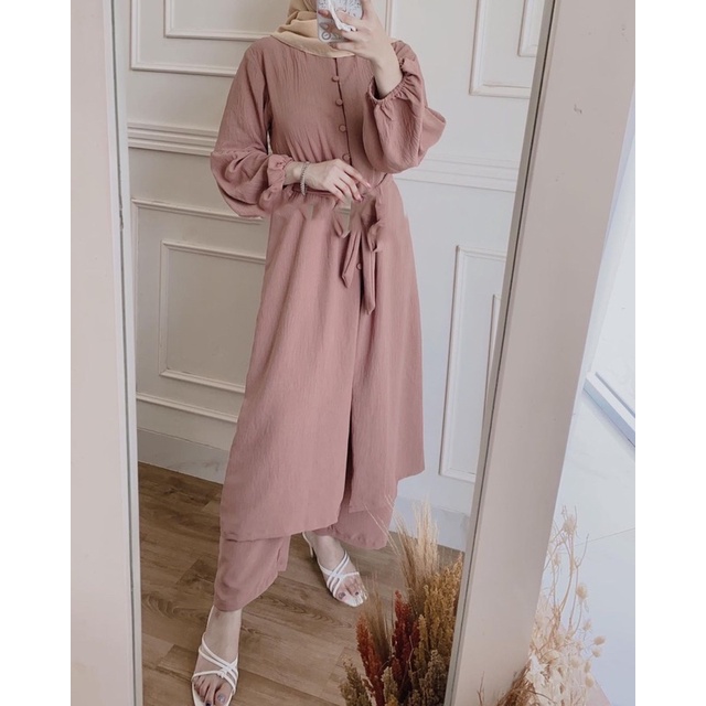 (MSB) ONE SET LONG TUNIK WINIES OVERSIZE DAILY BUSUI MIDI SET RAYON CRINCLE