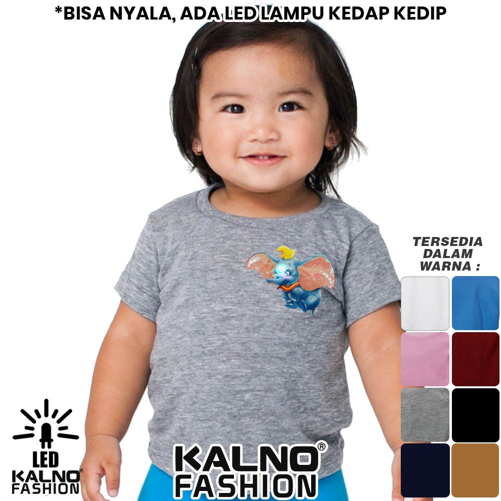 baju anak gambar gajah 1 LED umur 1 - 7 tahun, baju anak karakter bisa nyala