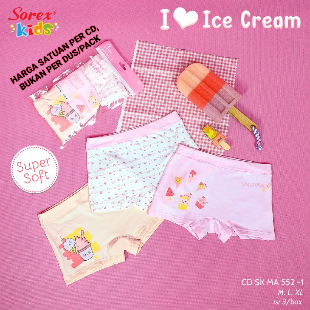 SOREX KIDS GIRL SK MA 552-1 I LOVE ICE CREAM - CD CELANA DALAM BOXER ANAK CEWEK PEREMPUAN