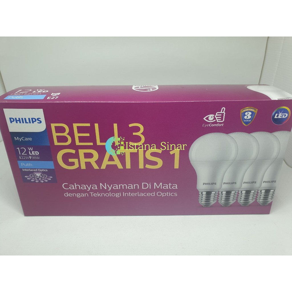 Lampu LED Bulb Bohlam PHILIPS Paket 12 Watt Mycare Pack 12W isi 4 pcs