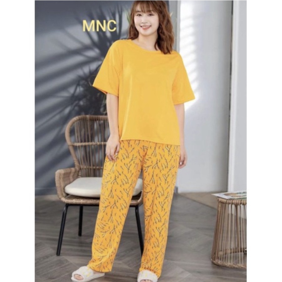 BAJU TIDUR JUMBO ALL SIZE NEW KAOS SPANDEX LD 130 SET CELANA PANJANG PREMIUM